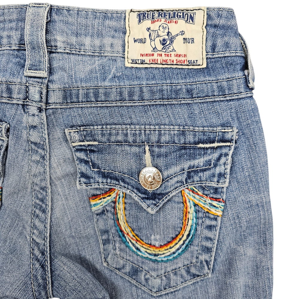 True Religion Shorts Womens 25 Bermuda Denim Knee Length Embroidered - Picture 6 of 12